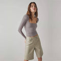 Ladies Solid Slim Fit Square Collar Basic Tee LH0609 - SWEETKAMA