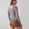 Ladies Solid Slim Fit Square Collar Basic Tee LH0609 - SWEETKAMA