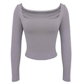 Ladies Solid Slim Fit Square Collar Basic Tee LH0609 - SWEETKAMA