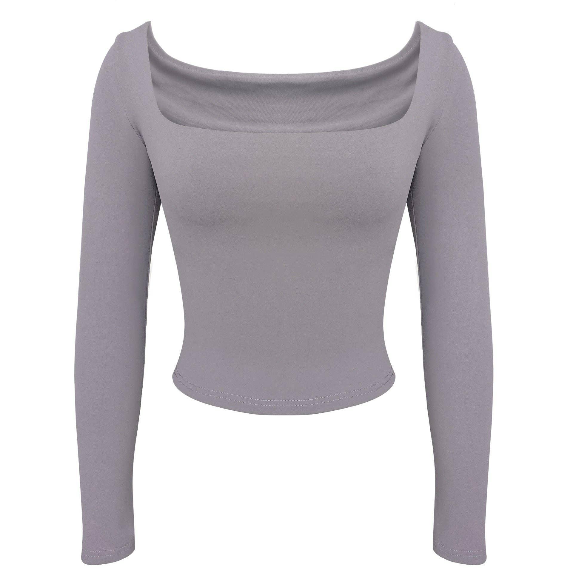 Ladies Solid Slim Fit Square Collar Basic Tee LH0609 - SWEETKAMA
