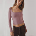 Ladies Solid Slim Fit Square Collar Basic Tee LH0609 - SWEETKAMA