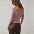 Ladies Solid Slim Fit Square Collar Basic Tee LH0609 - SWEETKAMA