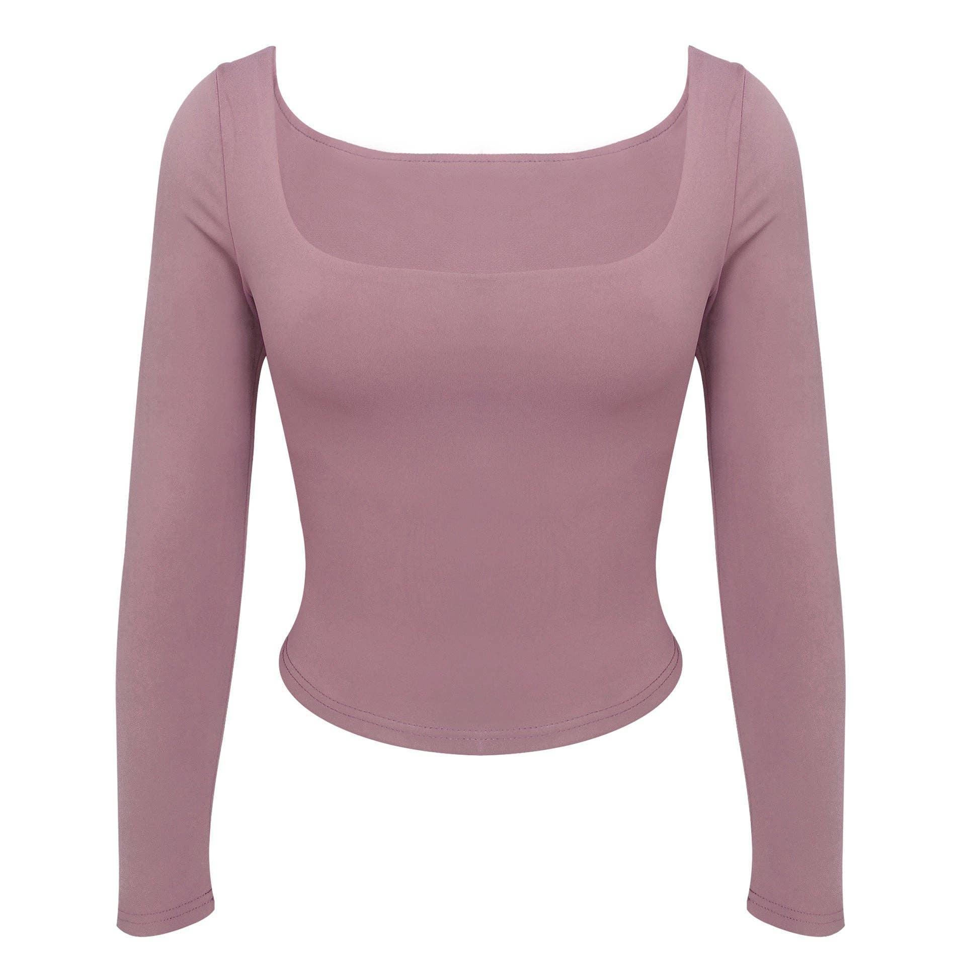 Ladies Solid Slim Fit Square Collar Basic Tee LH0609 - SWEETKAMA