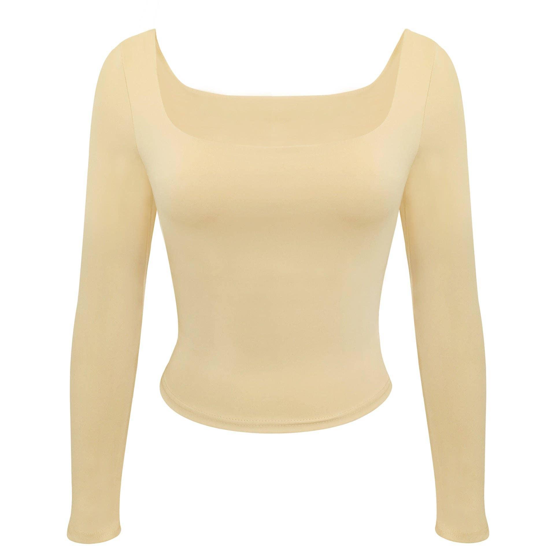 Ladies Solid Slim Fit Square Collar Basic Tee LH0609 - SWEETKAMA