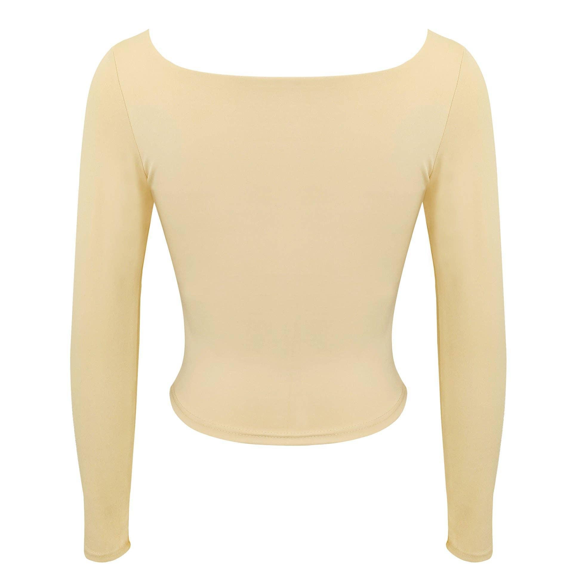 Ladies Solid Slim Fit Square Collar Basic Tee LH0609 - SWEETKAMA
