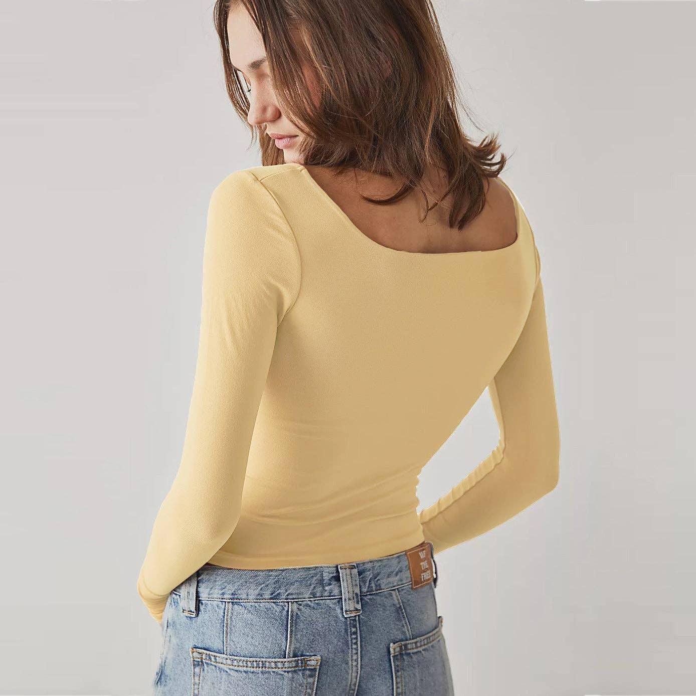 Ladies Solid Slim Fit Square Collar Basic Tee LH0609 - SWEETKAMA
