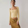 Ladies Solid Slim Fit Square Collar Basic Tee LH0609 - SWEETKAMA