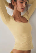 Ladies Solid Slim Fit Square Collar Basic Tee LH0609 - SWEETKAMA