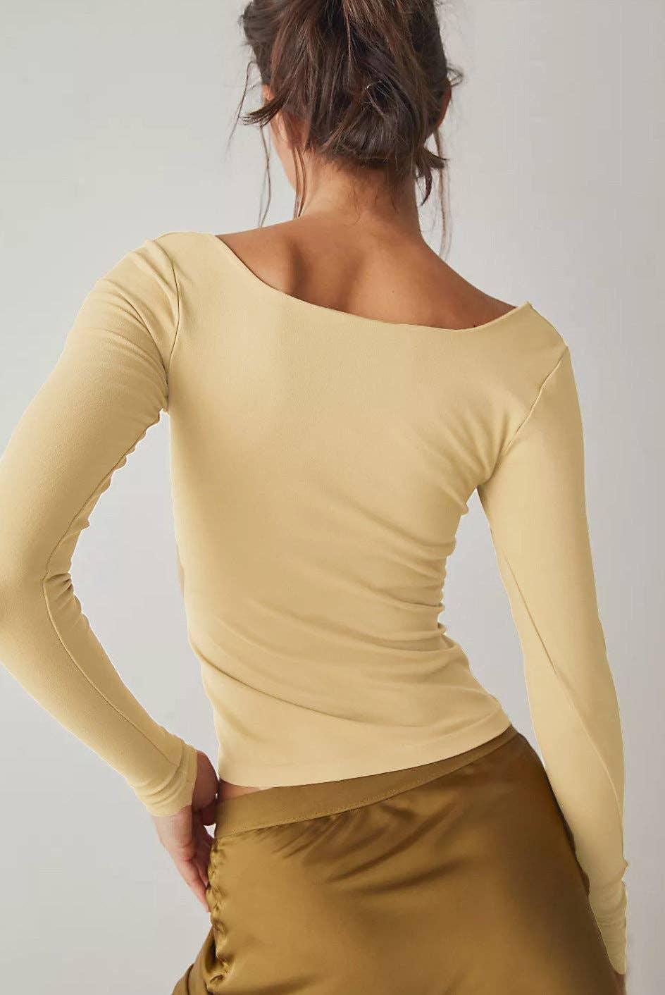Ladies Solid Slim Fit Square Collar Basic Tee LH0609 - SWEETKAMA