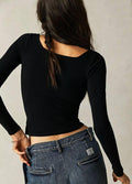 Ladies Solid Slim Fit Square Collar Basic Tee LH0609 - SWEETKAMA