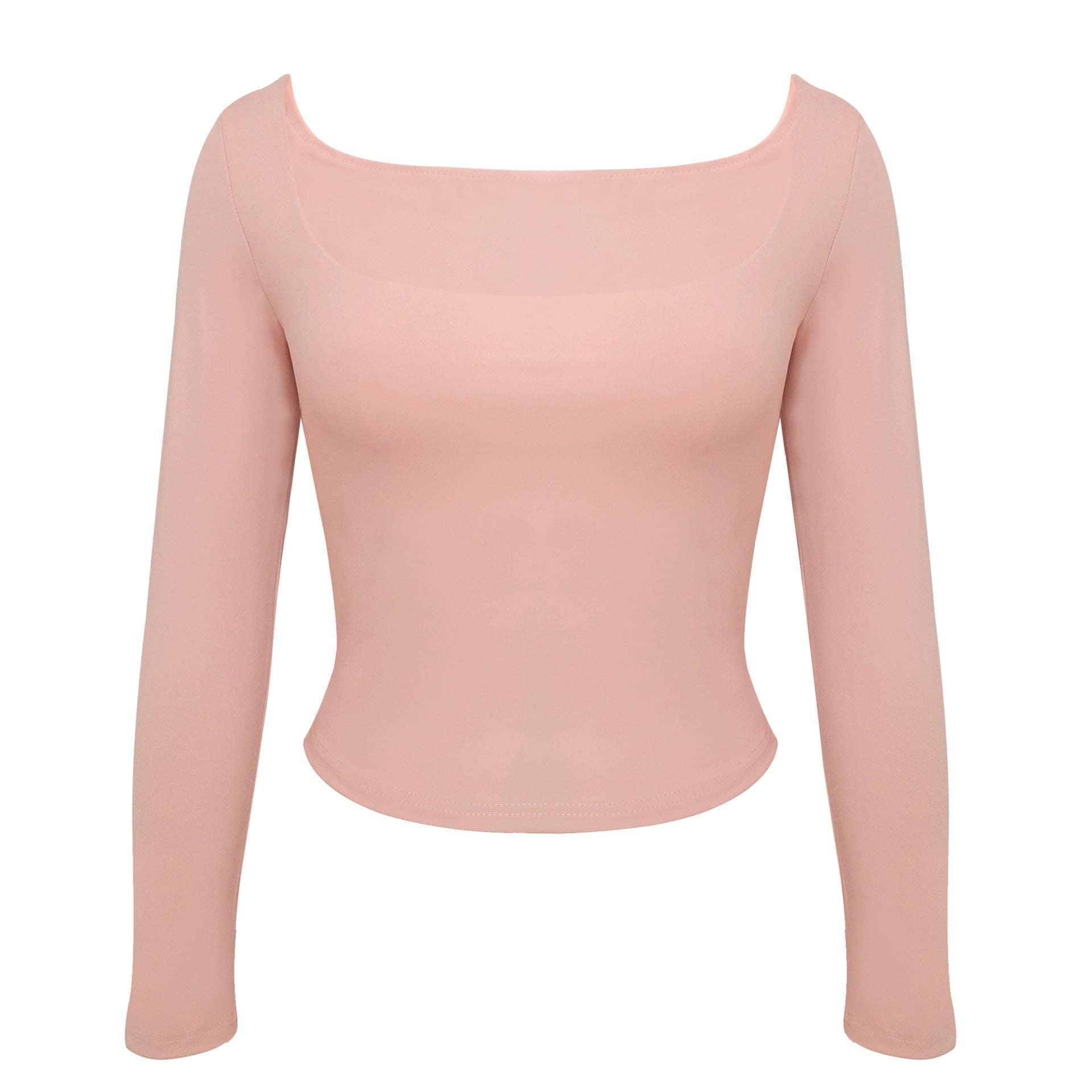 Ladies Solid Slim Fit Square Collar Basic Tee LH0609 - SWEETKAMA