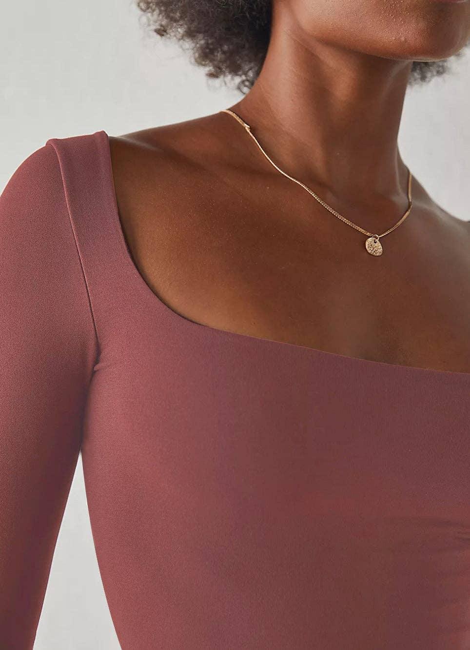 Ladies Solid Slim Fit Square Collar Basic Tee LH0609 - SWEETKAMA