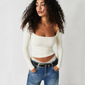 Ladies Solid Slim Fit Square Collar Basic Tee LH0609 - SWEETKAMA