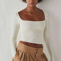 Ladies Solid Slim Fit Square Collar Basic Tee LH0609 - SWEETKAMA