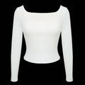 Ladies Solid Slim Fit Square Collar Basic Tee LH0609 - SWEETKAMA