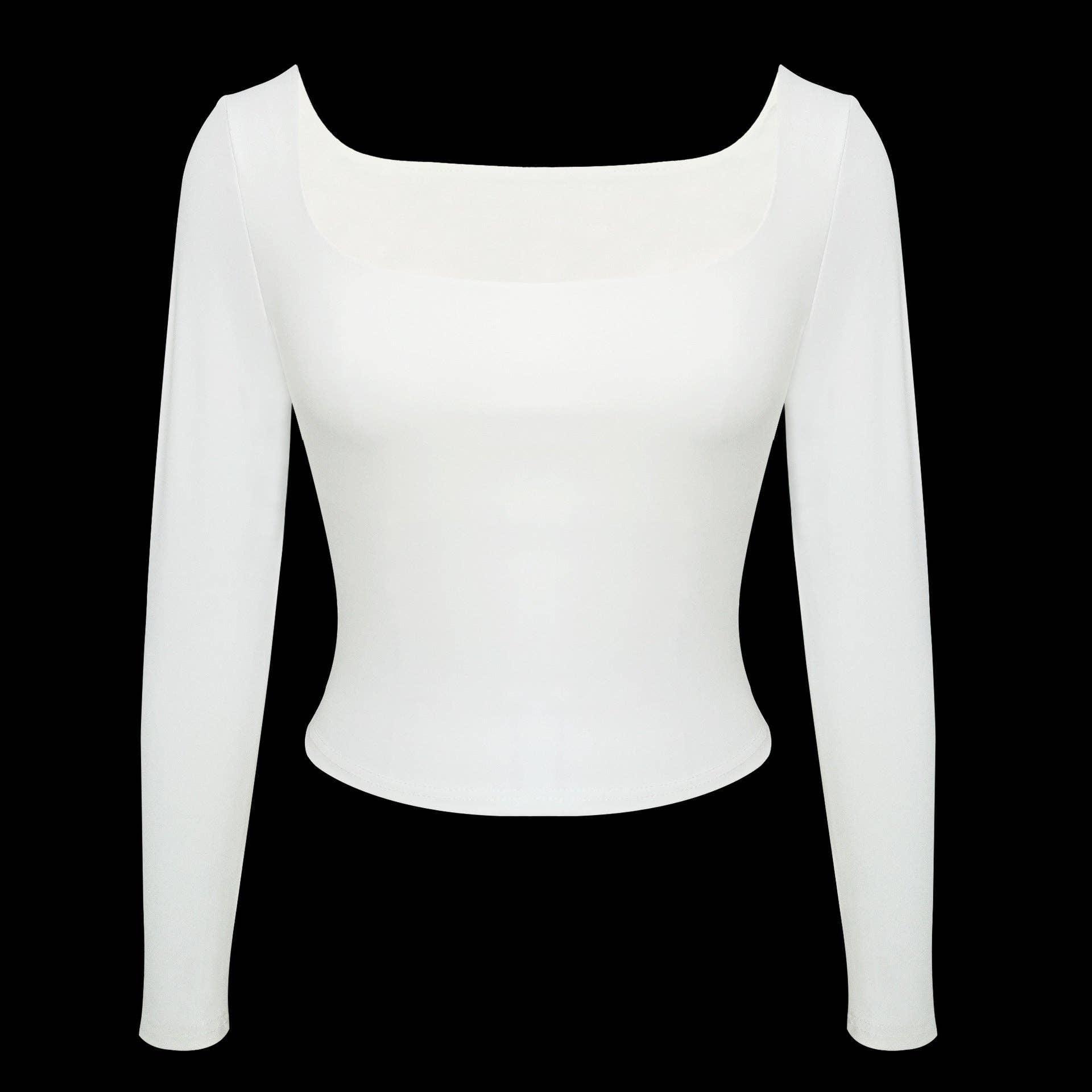 Ladies Solid Slim Fit Square Collar Basic Tee LH0609 - SWEETKAMA