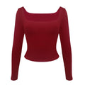 Ladies Solid Slim Fit Square Collar Basic Tee LH0609 - SWEETKAMA