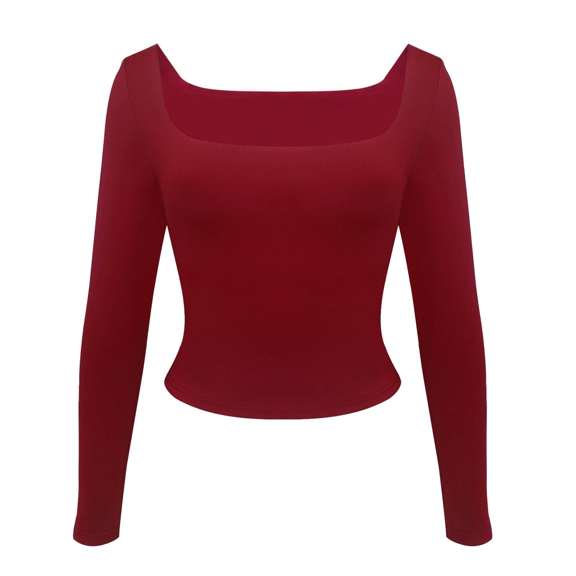 Ladies Solid Slim Fit Square Collar Basic Tee LH0609 - SWEETKAMA