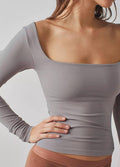 Ladies Solid Slim Fit Square Collar Basic Tee LH0609 - SWEETKAMA