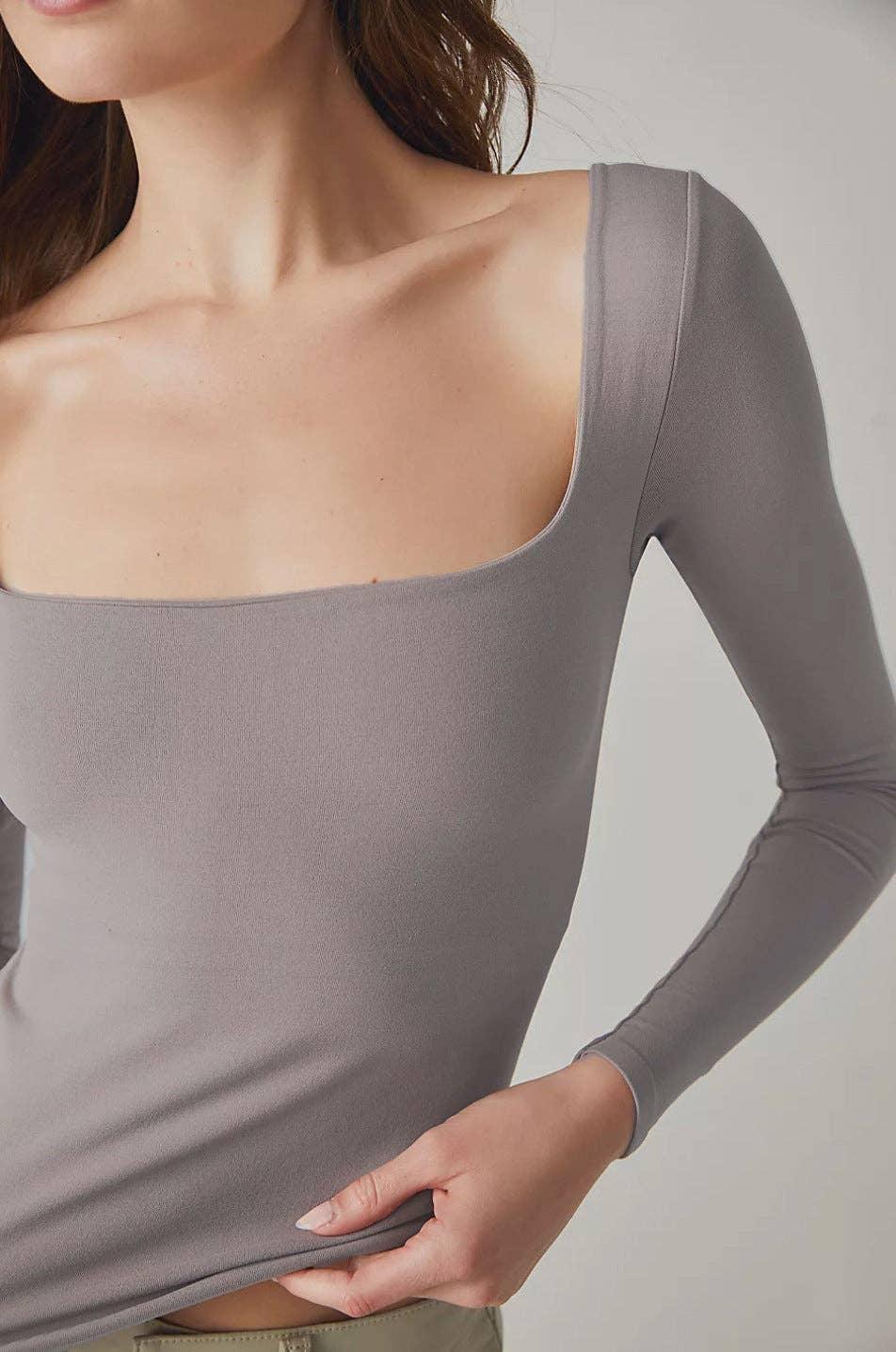 Ladies Solid Slim Fit Square Collar Basic Tee LH0609 - SWEETKAMA