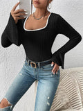 Ladies Solid Squsre Collar Flounce Sleeves Top G1040 - SWEETKAMA