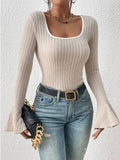 Ladies Solid Squsre Collar Flounce Sleeves Top G1040 - SWEETKAMA