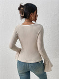 Ladies Solid Squsre Collar Flounce Sleeves Top G1040 - SWEETKAMA