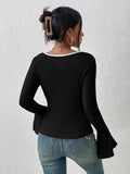 Ladies Solid Squsre Collar Flounce Sleeves Top G1040 - SWEETKAMA