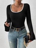 Ladies Solid Squsre Collar Flounce Sleeves Top G1040 - SWEETKAMA