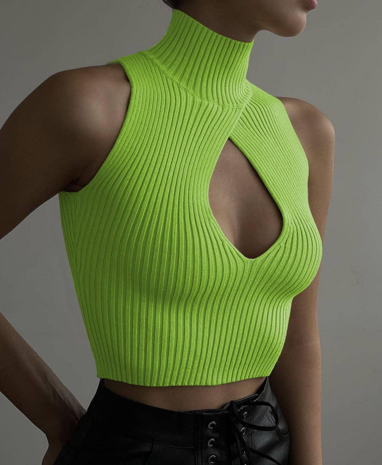 Ladies Solid Waterdrop Cutout Daily Crop Top 21063 - SWEETKAMA