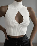 Ladies Solid Waterdrop Cutout Daily Crop Top 21063 - SWEETKAMA