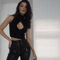 Ladies Solid Waterdrop Cutout Daily Crop Top 21063 - SWEETKAMA