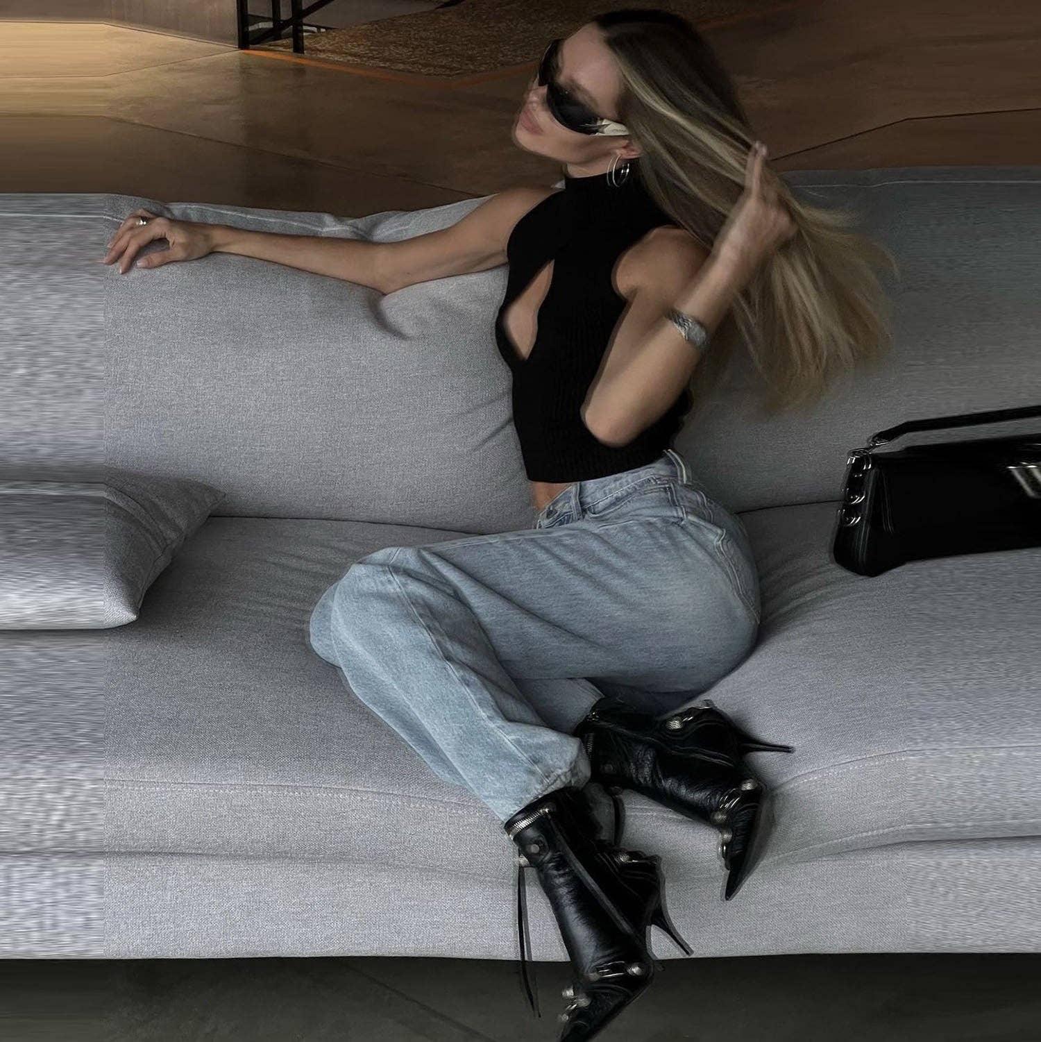 Ladies Solid Waterdrop Cutout Daily Crop Top 21063 - SWEETKAMA