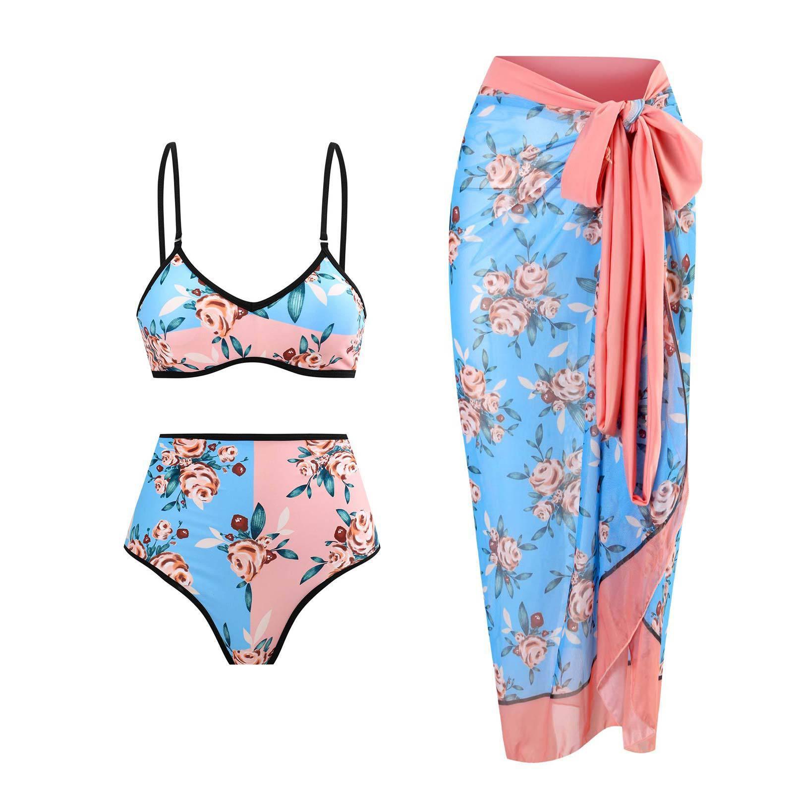 Ladies Spaghetti Strap Bikini Set with Skirt Cover Y106 - SWEETKAMA