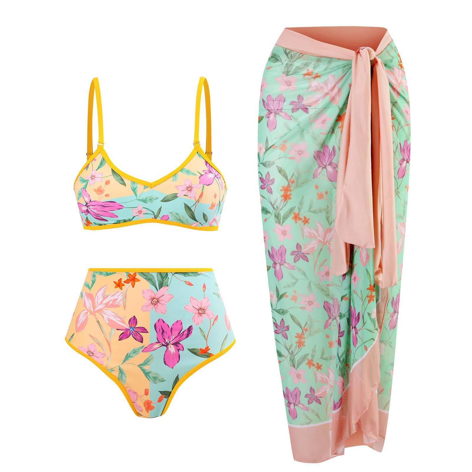 Ladies Spaghetti Strap Bikini Set with Skirt Cover Y106 - SWEETKAMA