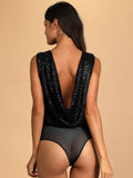 Ladies Sparkly Sequin Sleeveless V-Neck Bodysuit GKCM - SWEETKAMA