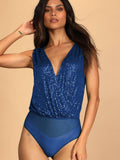 Ladies Sparkly Sequin Sleeveless V-Neck Bodysuit GKCM - SWEETKAMA