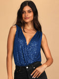 Ladies Sparkly Sequin Sleeveless V-Neck Bodysuit GKCM - SWEETKAMA