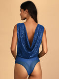 Ladies Sparkly Sequin Sleeveless V-Neck Bodysuit GKCM - SWEETKAMA