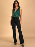 Ladies Sparkly Sequin Sleeveless V-Neck Bodysuit GKCM - SWEETKAMA