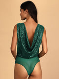 Ladies Sparkly Sequin Sleeveless V-Neck Bodysuit GKCM - SWEETKAMA