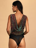 Ladies Sparkly Sequin Sleeveless V-Neck Bodysuit GKCM - SWEETKAMA