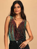 Ladies Sparkly Sequin Sleeveless V-Neck Bodysuit GKCM - SWEETKAMA