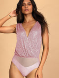Ladies Sparkly Sequin Sleeveless V-Neck Bodysuit GKCM - SWEETKAMA