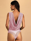 Ladies Sparkly Sequin Sleeveless V-Neck Bodysuit GKCM - SWEETKAMA