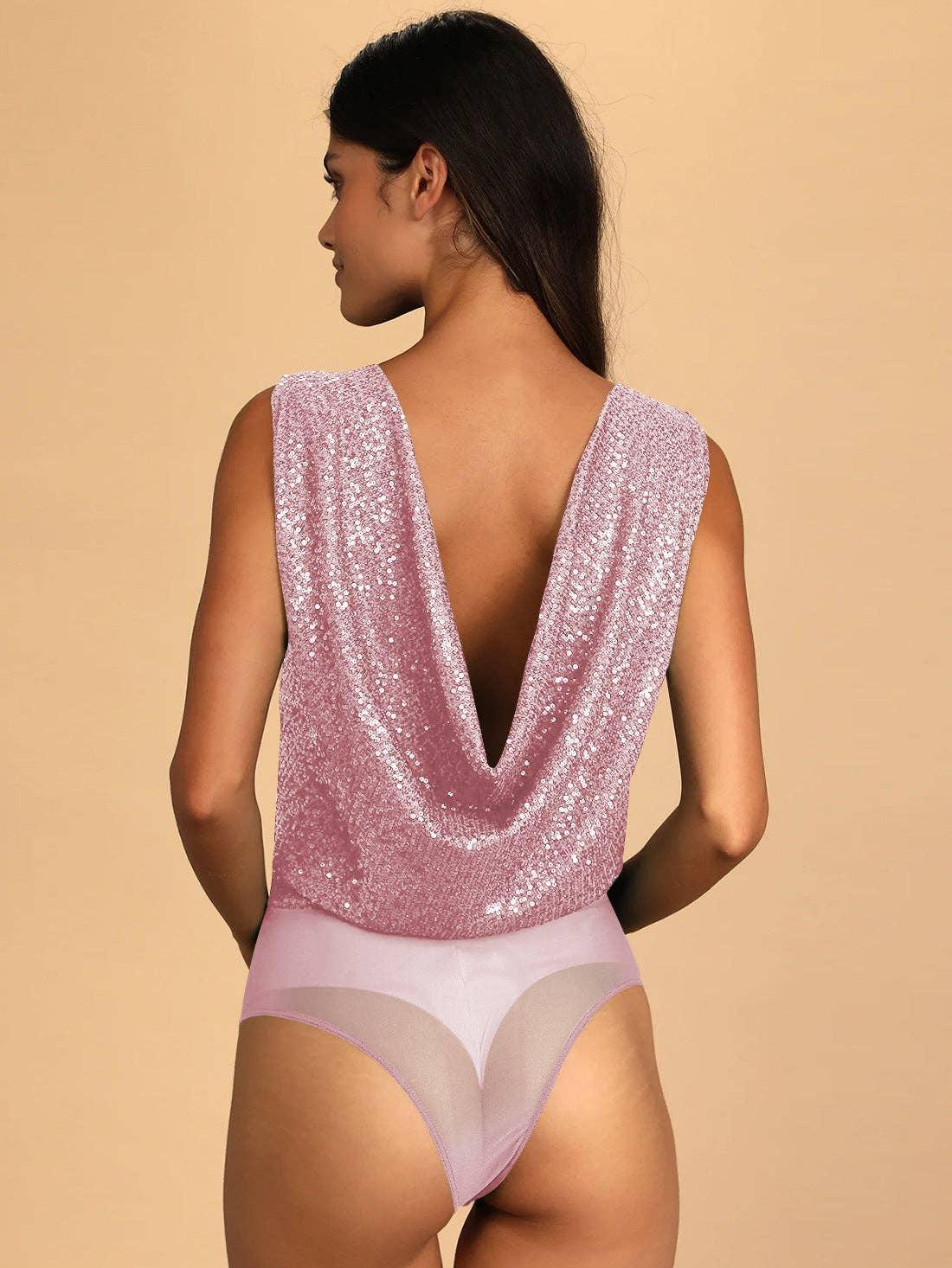 Ladies Sparkly Sequin Sleeveless V-Neck Bodysuit GKCM - SWEETKAMA