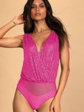 Ladies Sparkly Sequin Sleeveless V-Neck Bodysuit GKCM - SWEETKAMA