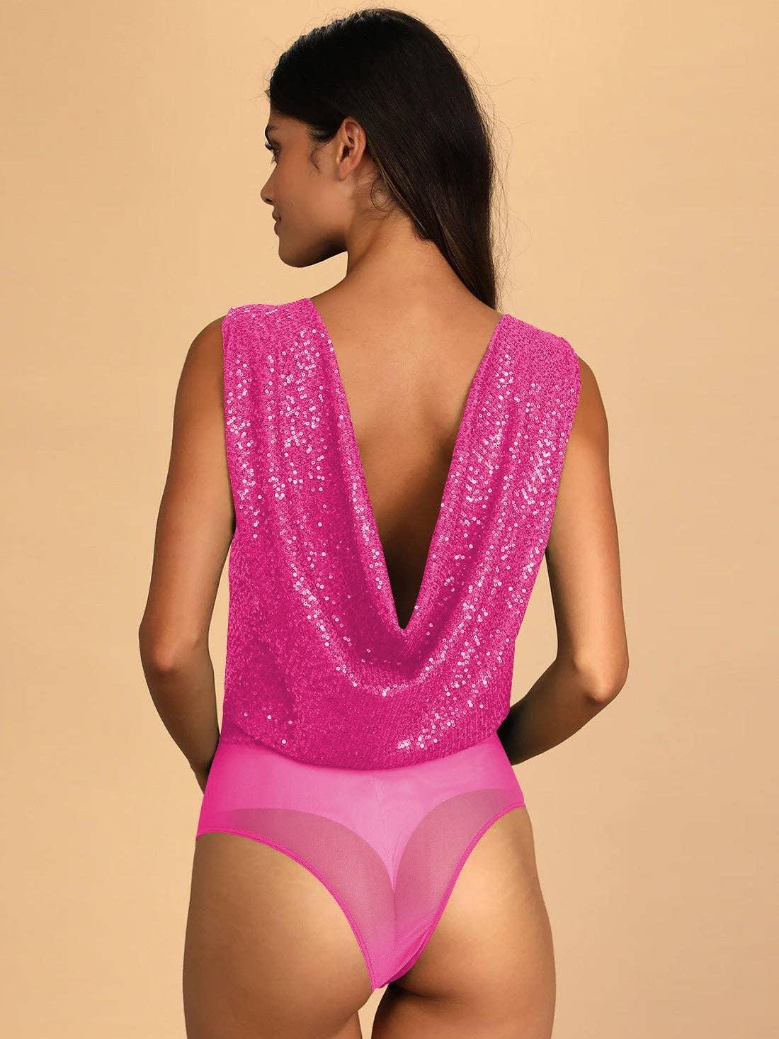 Ladies Sparkly Sequin Sleeveless V-Neck Bodysuit GKCM - SWEETKAMA