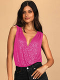 Ladies Sparkly Sequin Sleeveless V-Neck Bodysuit GKCM - SWEETKAMA
