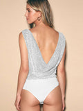 Ladies Sparkly Sequin Sleeveless V-Neck Bodysuit GKCM - SWEETKAMA